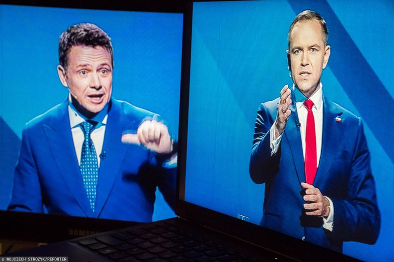 Rafał Trzaskowski i Karol Nawrocki podczas debaty w TVP Polsat i
