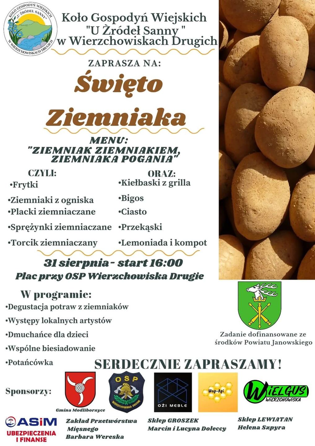 Święto Ziemniaka w Wierzchowiskach Drugich 2024 - plakat, program wydarzenia