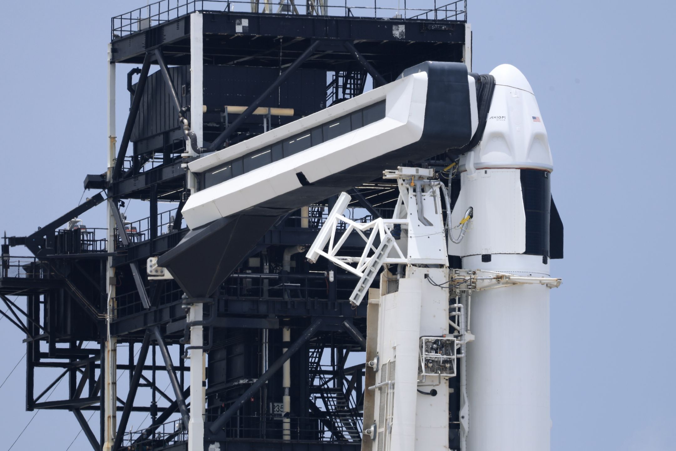 CAPE CANAVERAL, FLORIDA - JUNE 11:  A SpaceX Falcon 9 rocket and Dragon spacecraft sit on the pad at Launch Complex 39A at NASA’s Kennedy Space Center before the launch of Axiom Space’s Axiom Mission on June 11, 2025, in Cape Canaveral, Florida. The Axiom-4 mission, carrying four astronauts to the International Space Station, was scrubbed on Wednesday morning to allow crews time to repair a liquid oxygen leak that was discovered during inspections.  (Photo by Joe Raedle/Getty Images)