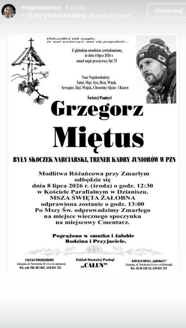 Szczegóły uroczystości pogrzebowych Grzegorza Miętusa