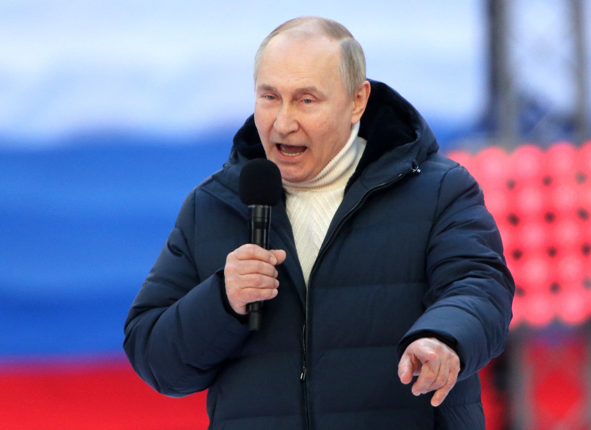 President Putin Addresses Supporters On Anniversary Of Annexation Of CrimeaMOSCOW, RUSSIA - MARCH 18: (RUSSIA OUT) Russian President Vladimir Putin speaks during a concert marking the anniversary of the annexation of Crimea, on March 18, 2022 in Moscow, Russia. Thousands people gathered at Luznkiki Stadium to support President Putin, the annexation of Crimea and the conflict in Ukraine. (Photo by Getty Images)Contributor