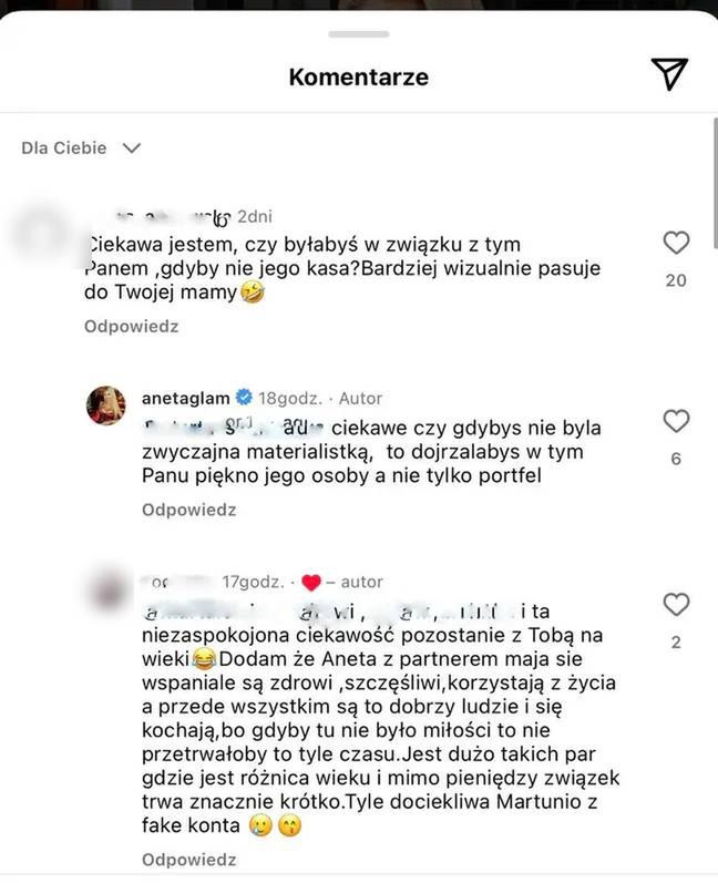 Aneta Glam odpowiada internautce.