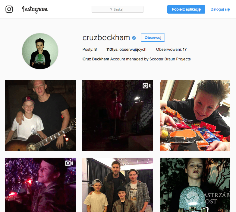 Cruz Beckham profil na Instagramie