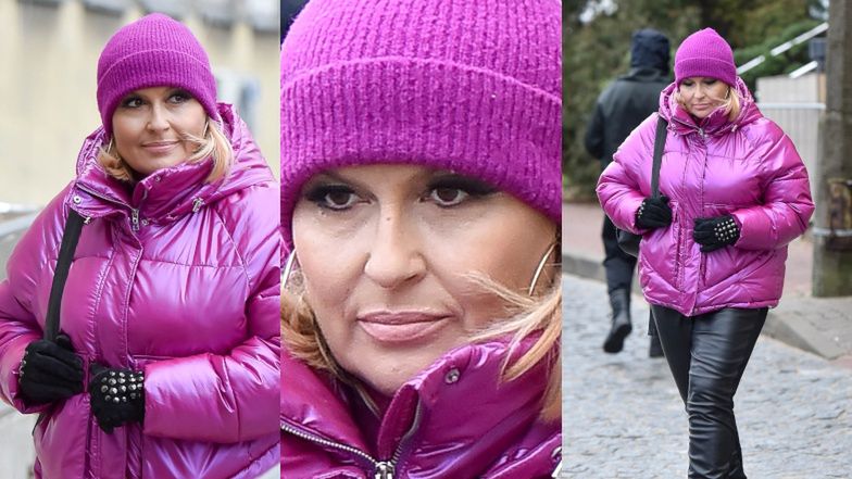 Katarzyna Skrzynecka cała na fioletowo