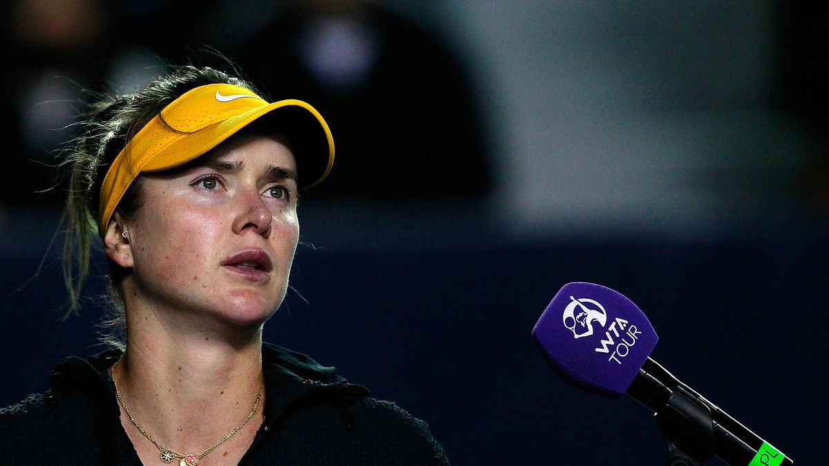 MONTERREY, MEXICO - MARCH 01: Elina Svitolina of Ukraine speaks after a match between Anastasia Potapova of Russia and Elina Svitolina of Ukraine as part of Day 4 of the GNP Seguros WTA Monterrey Open 2022 at Estadio GNP Seguros on March 1, 2022 in Monterrey, Mexico. (Photo by Gonzalo Gonzalez/Jam Media/Getty Images)