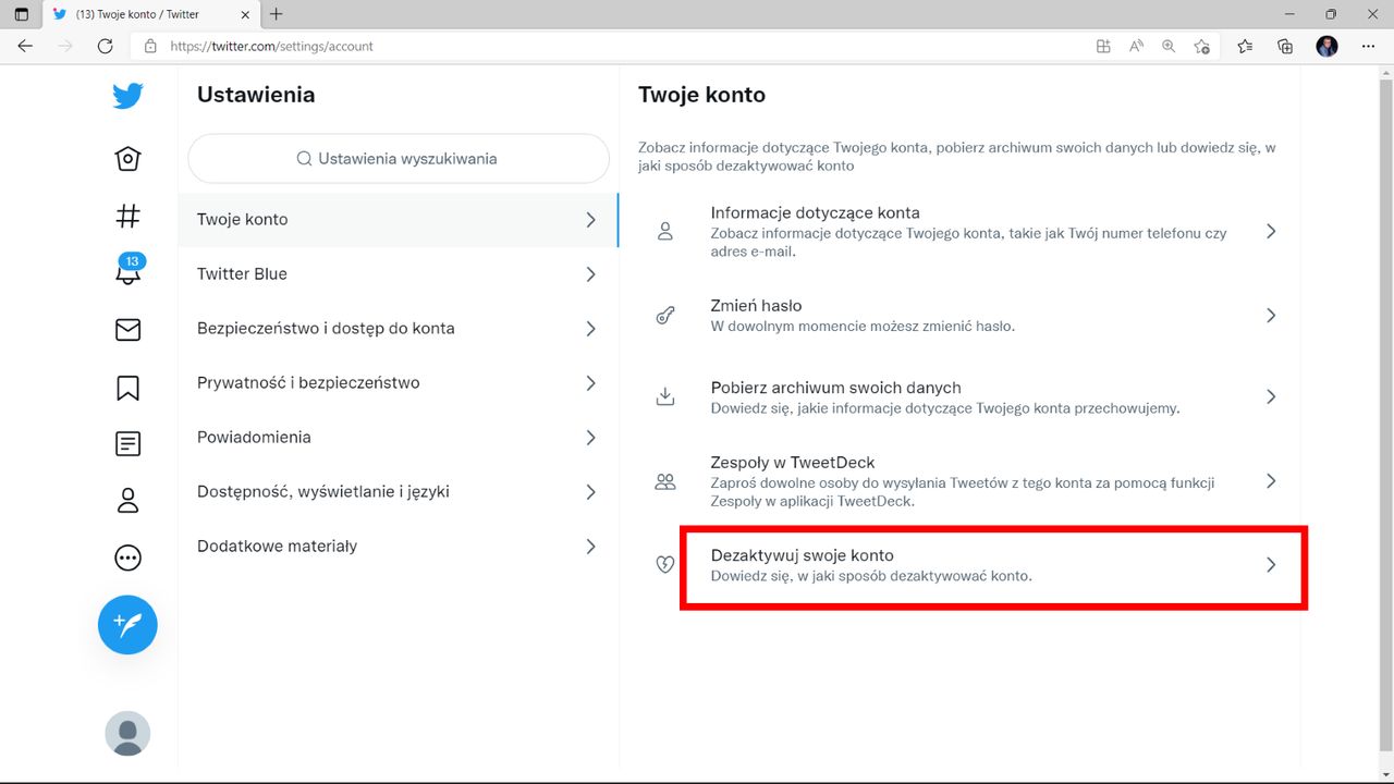 Twitter: Dezaktywuj swoje konto