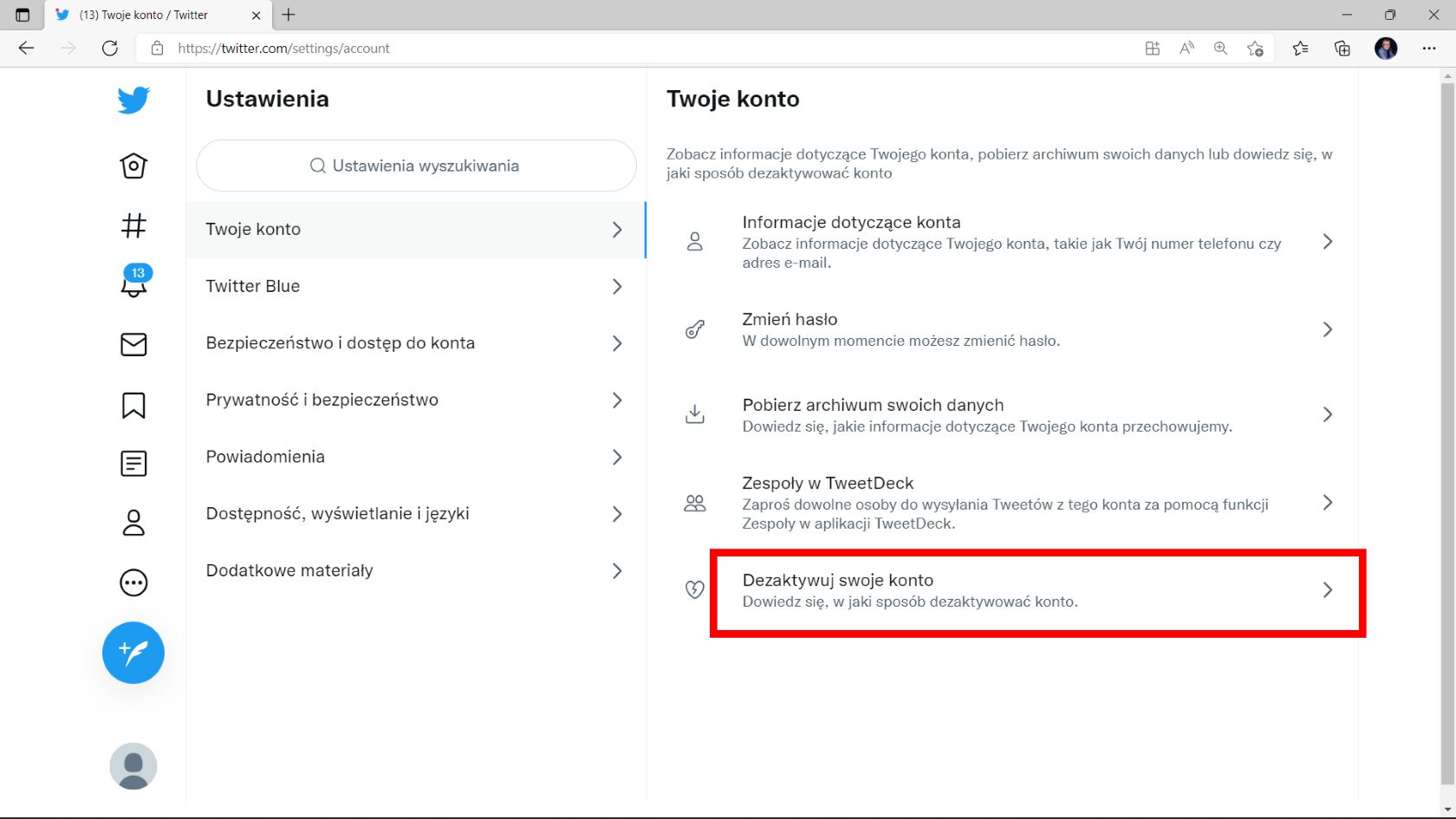 Twitter: Dezaktywuj swoje konto