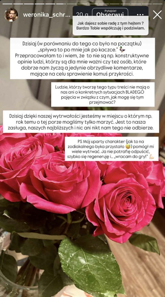 Weronika Schreiber wspomniała o hejcie