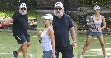 56-letni Russell Crowe wylewa siódme poty na korcie z o połowę młodszą ukochaną (ZDJĘCIA)