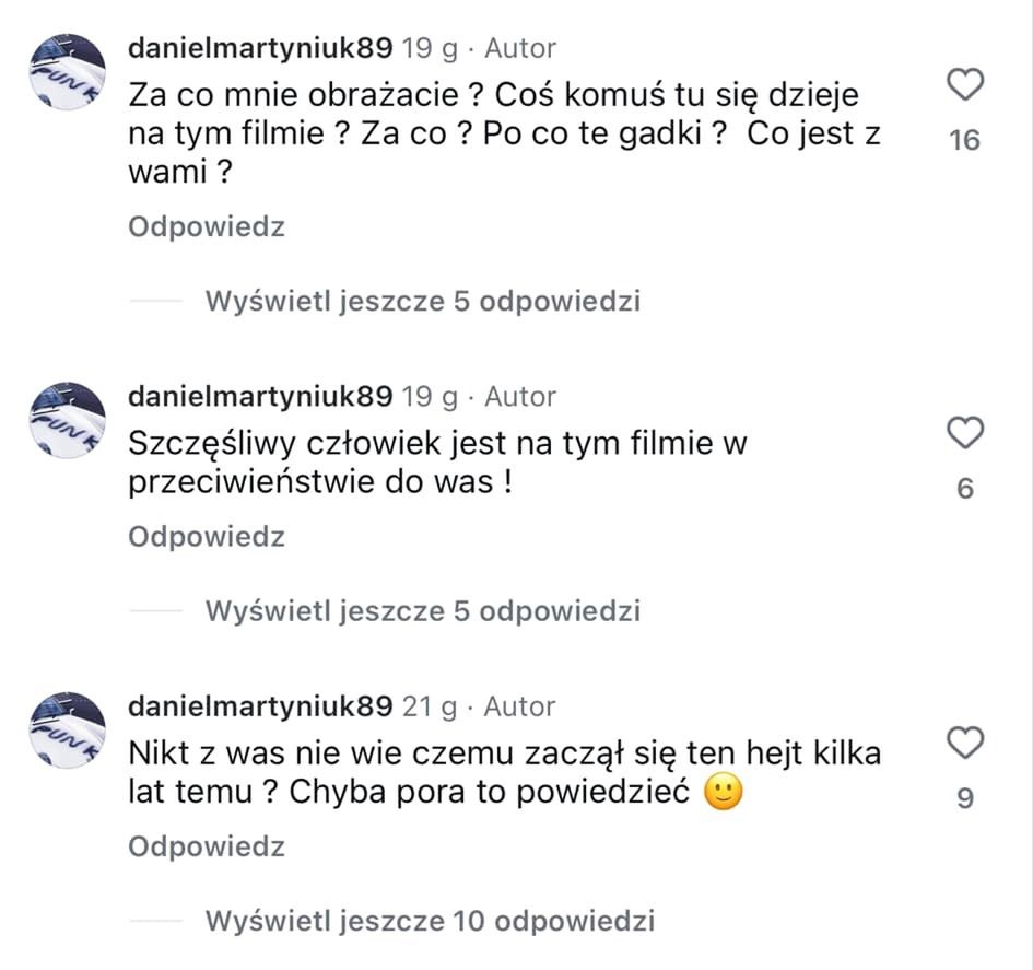Daniel Martyniuk prowadzi monolog pod nagraniem spod kasyna