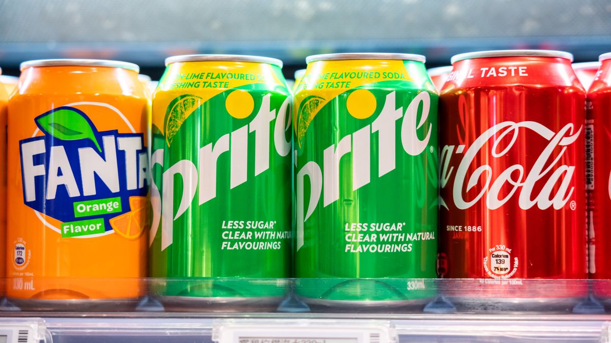 SHENZHEN, CHINA - 2020/10/05: Cans of Coca-Cola, Sprite and Fanta, beverages produced by the Coca-Cola Company, seen displayed in a supermarket. (Photo by Alex Tai/SOPA Images/LightRocket via Getty Images)