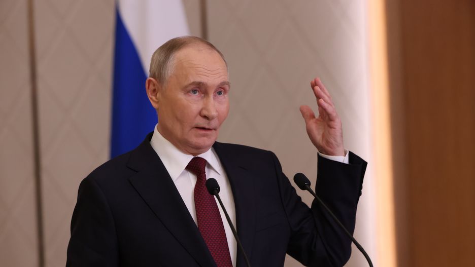 ASTANA, KAZAKHSTAN - NOVEMBER 28 (RUSSIA OUT) Russian President Vladimir Putin speaks during his press conference after the SCTO Summit at the Palace of Independence, November 28, 2024, in Astana, Kazakhstan. Putin is meeting with Kazakh counterpart Kassym-Jomart Tokayev in the capital, a day before he is expected to attend the Collective Security Treaty Organization (CSTO) summit in Astana. (Photo by Contributor/Getty Images)