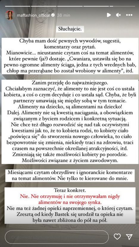 Maffashion o alimentach. Postawiła sprawę jasno