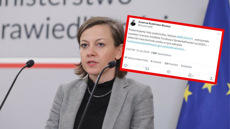 Wiceminister Zuzanna Rudzińska-Bluszcz poinformowała o wstrzymaniu wypłat z Funduszu Sprawiedliwości
