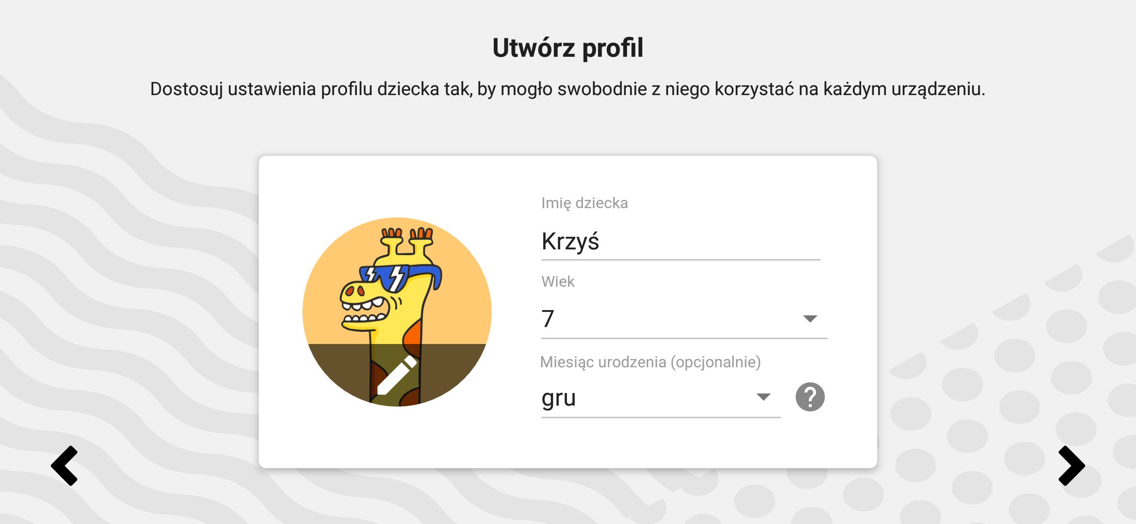 ustawienia profilu dziecka