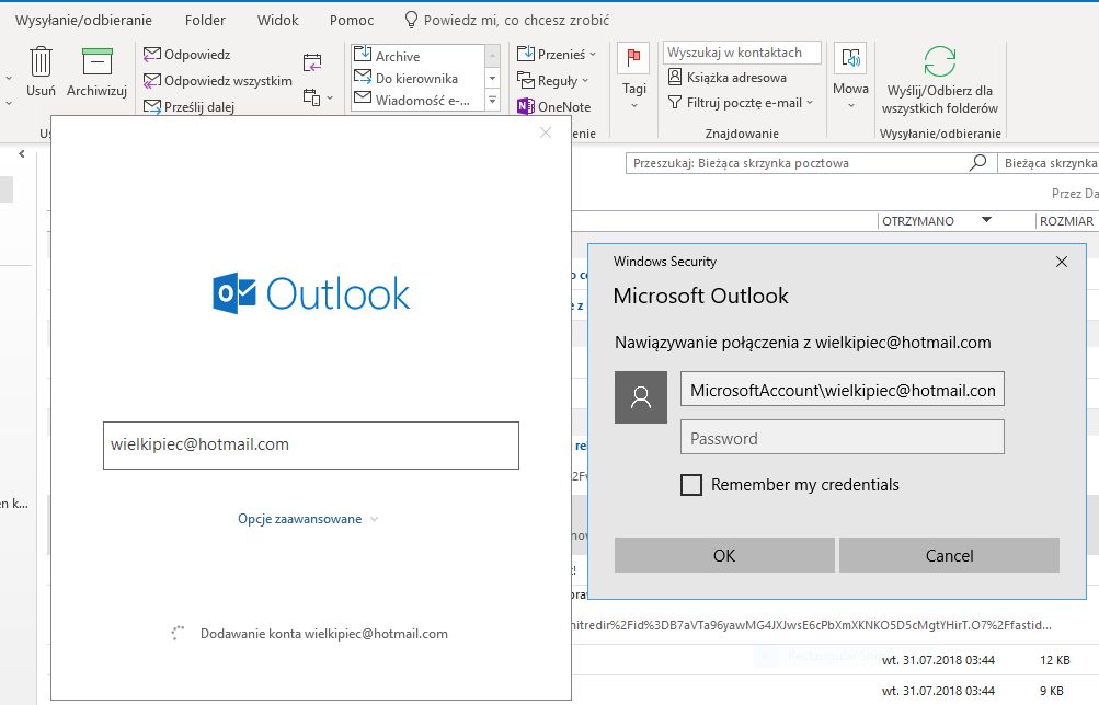 Outlook dalej nie radzi sobie z nowoczesnym logowaniem