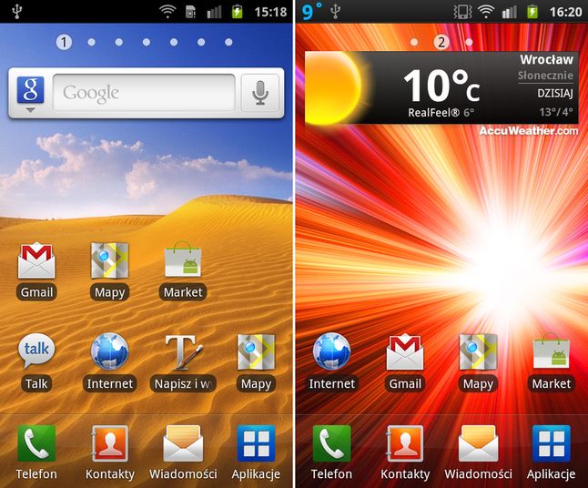 Ekran główny - Galaxy S vs Galaxy S Plus