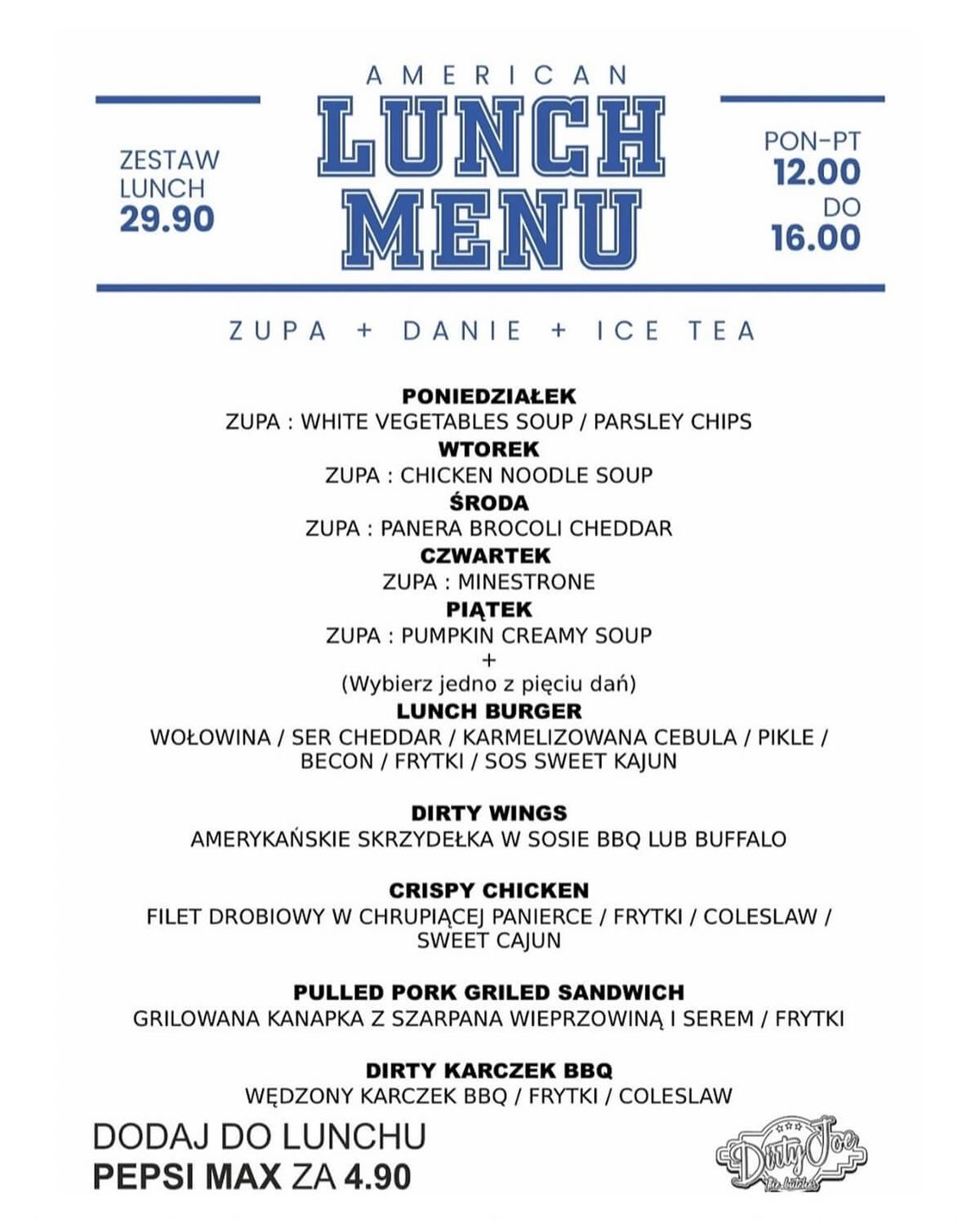 Dirty Joe lunch 17-21 marca