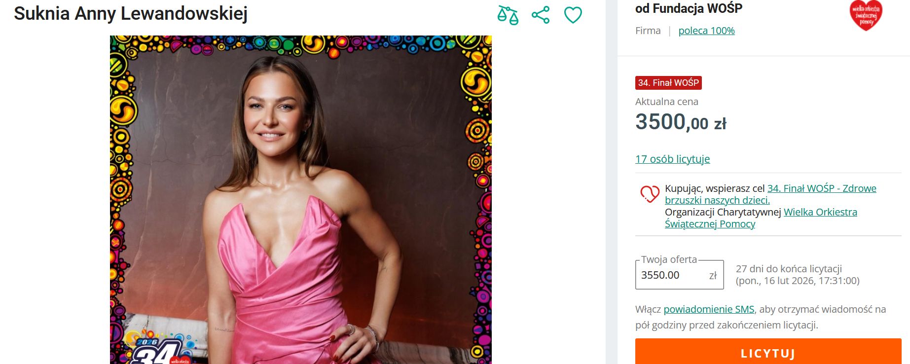 Aukcje Anny Lewandowskiej na WOŚP