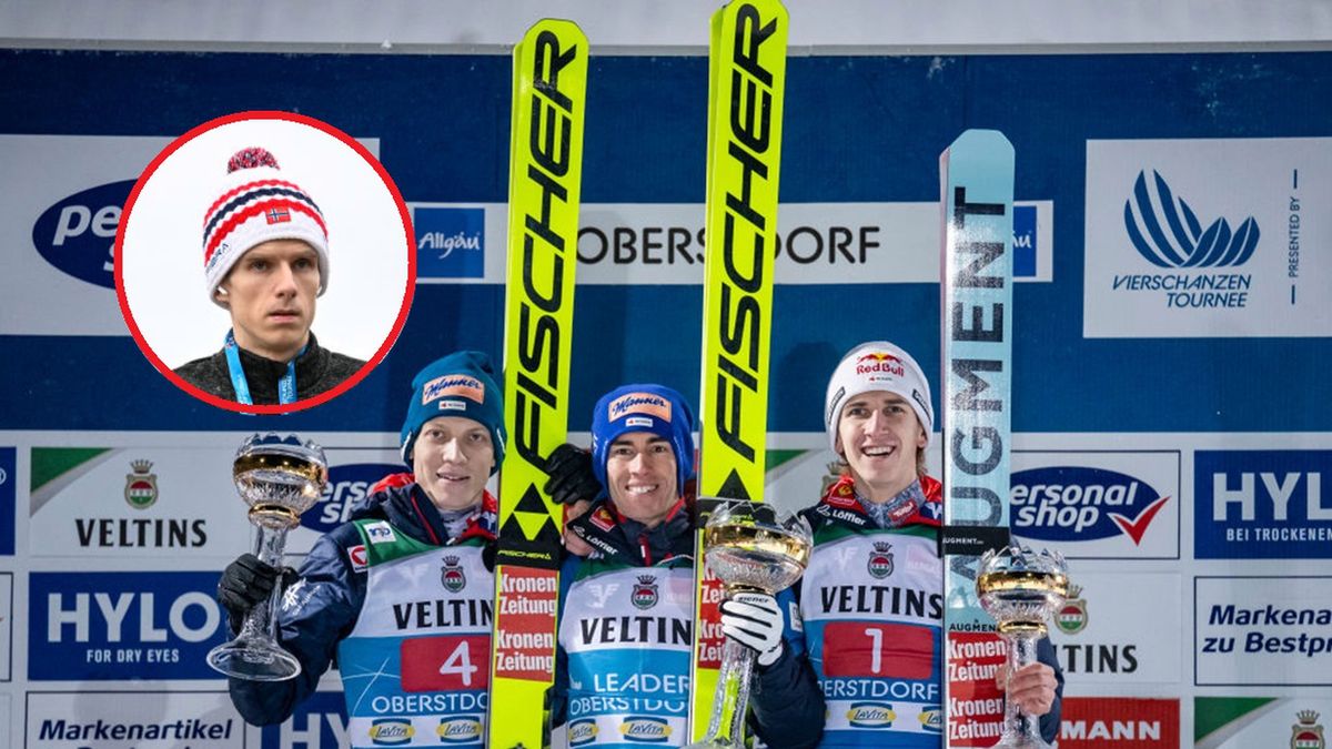 Getty Images / Tom Weller/VOIGT/Daniel Kopatsch / Na zdjęciu: austriaccy skoczkowie na podium w Oberstdorfie i Halvor Egner Granerud