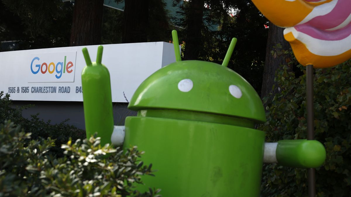 MOUNTAIN VIEW, CALIFORNIA - JULY 23: An Android character is displayed in front of a building on the Google headquarters campus on July 23, 2025 in Mountain View, California. Google parent company Alphabet reported better-than-expected second-quarter earnings with revenue of $96.43 billion compared to analyst expectations of $94 billion. (Photo by Justin Sullivan/Getty Images)