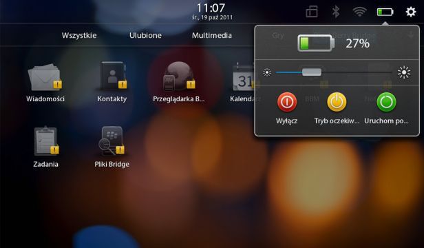 BB Tablet OS zarządzanie energią