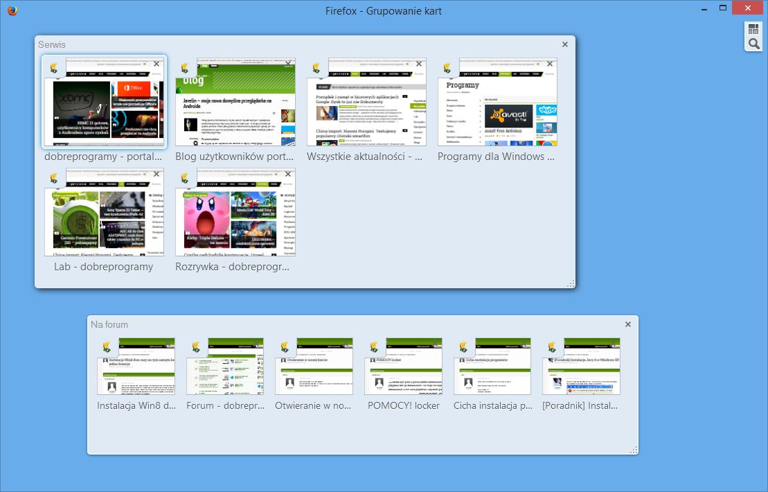 Panorama - grupowanie kart w Mozilla Firefox