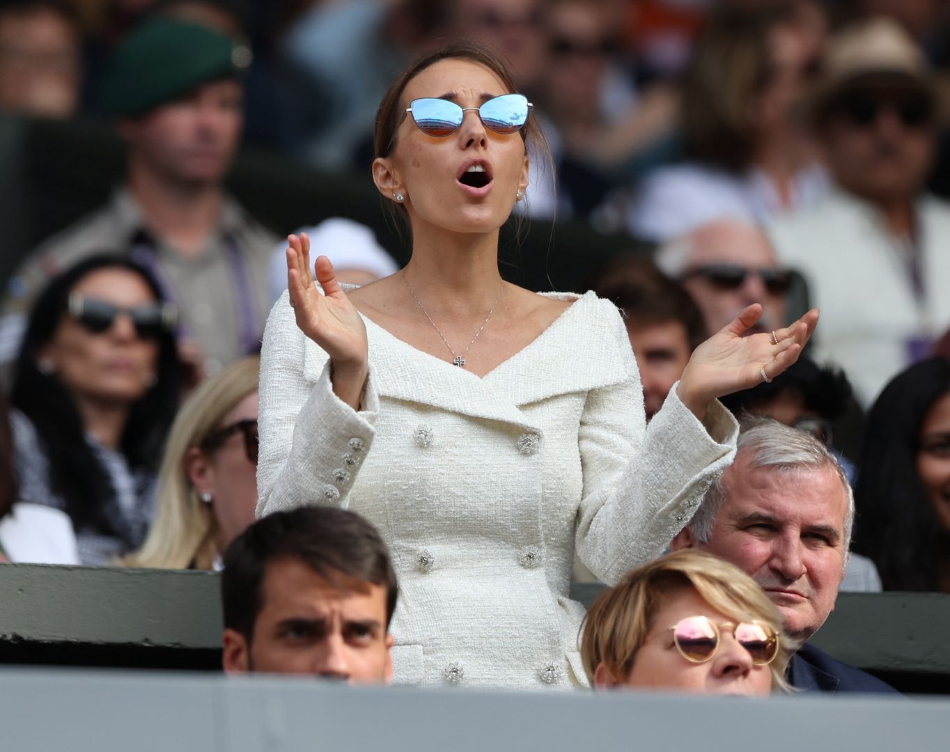 Jelena Djokovic, wife of Novak Djokovic of Serbia, in action during the Men's Singles final match against Carlos Alcaraz of Spain at the Wimbledon Championships, Wimbledon, Britain, 16 July 2023. EPA/NEIL HALL EDITORIAL USE ONLY EDITORIAL USE ONLY Dostawca: PAP/EPA.