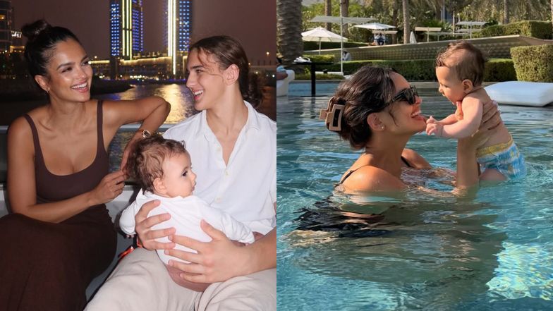 Odziana w bikini Klaudia El Dursi pluska się w basenie z córką