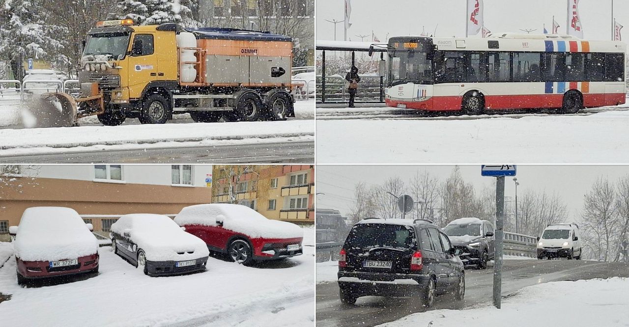 Radom: Sypnęło śniegiem, na drogach zrobiło się ślisko. Są ostrzeżenia i wypadki. Oto nasz raport
