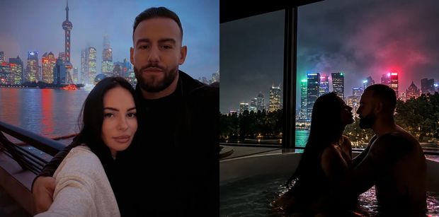 Sylwia Szostak z nowym ukochanym PLUSKA SIĘ w wannie z widokiem na Szanghaj. Romantycznie? (ZDJĘCIA)