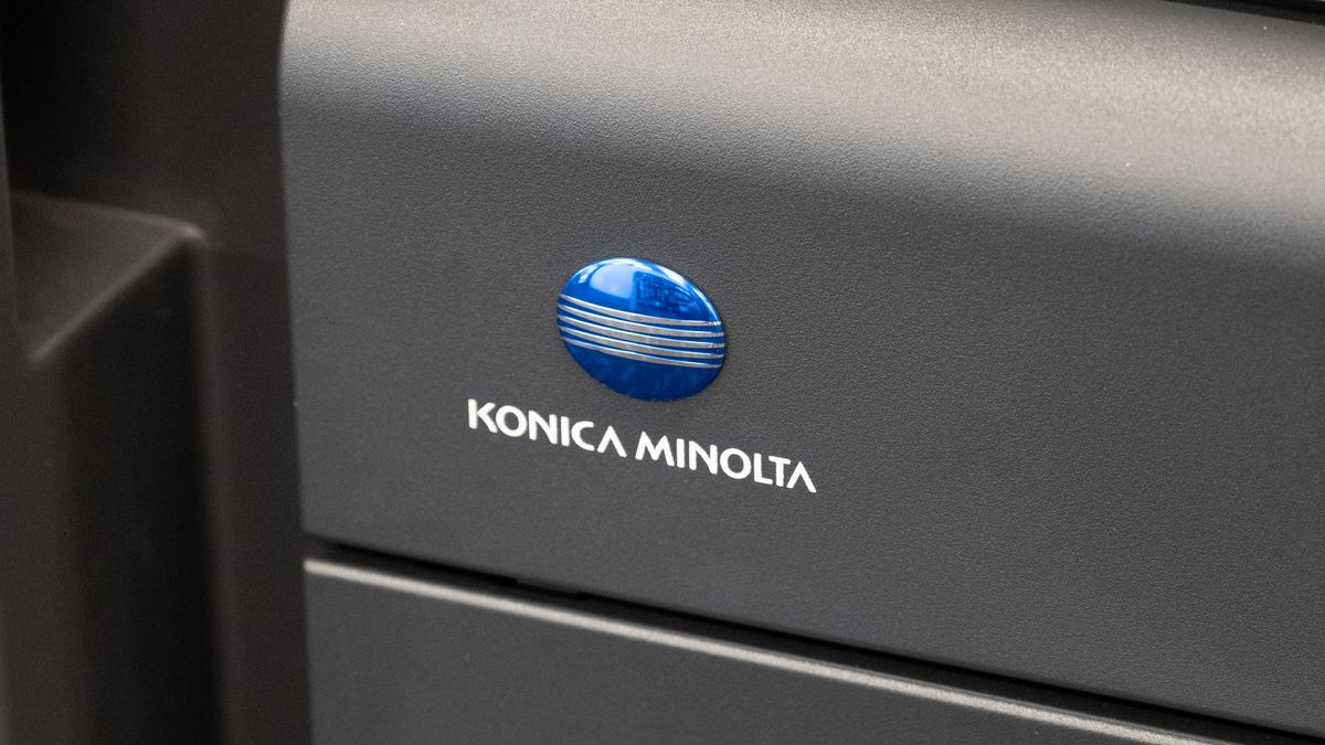 Close-up of Konica Minolta logo on equipment in Lafayette, California, August 18, 2025. (Photo by Smith Collection/Gado/Getty Images)
