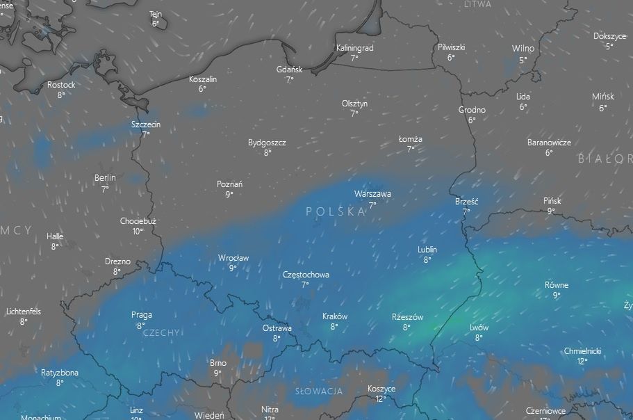 Deszczowe chmury nad Polską 14 maja