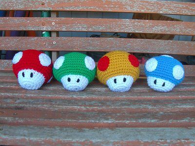 Crocheted Mario Mushrooms