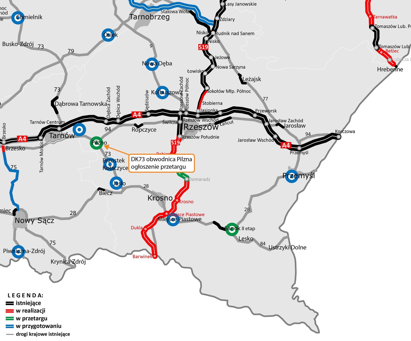 Mapa przebiegu nowej trasy