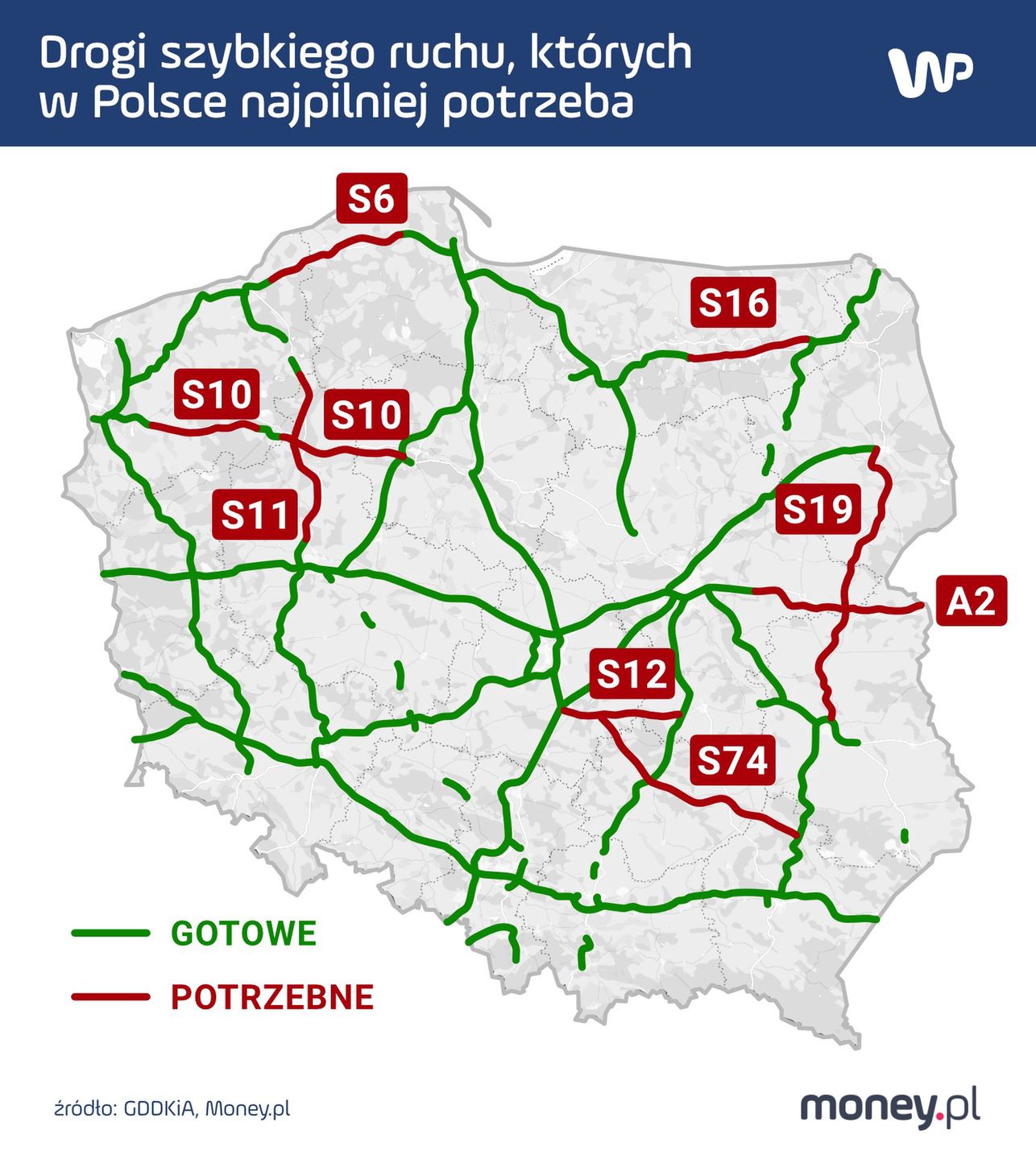 Najważniejsze drogi szybkiego ruchu, których budowę rozpocząć albo zakończyć powinien przyszły rząd