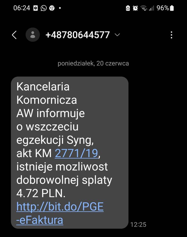 Fałszywy SMS "od Kancelarii Komorniczej"