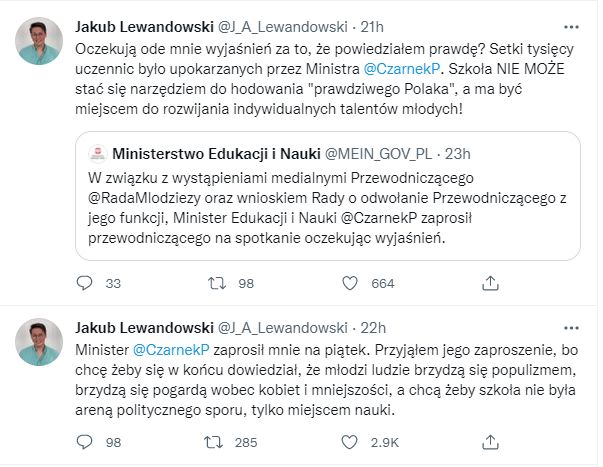Jakub Lewandowski komentuje zaproszenie do rozmowy ze strony Przemysława Czarnka