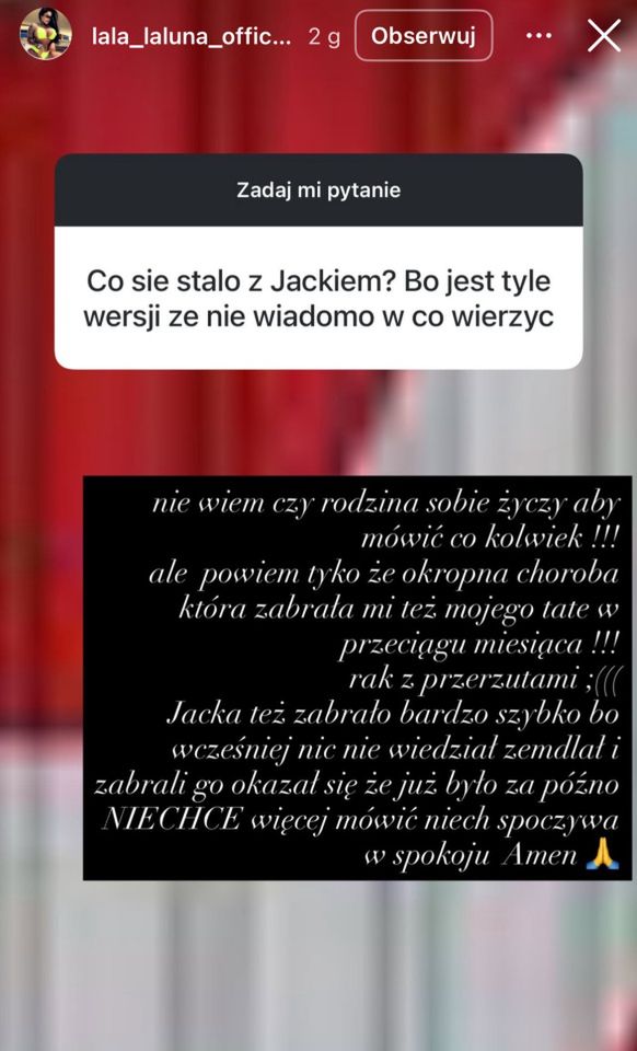 Laluna o przyczynie śmierci Jacka Wójcika 
