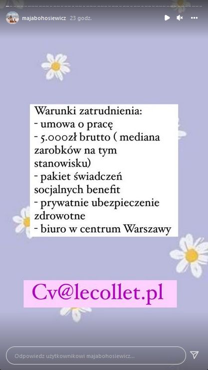 Maja Bohosiewicz szuka pracowników na Instagramie