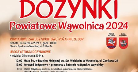 Dożynki powiatowe w Wąwolnicy 2024. Gwiazdą imprezy zespół Boys. Zobacz godzinowy program