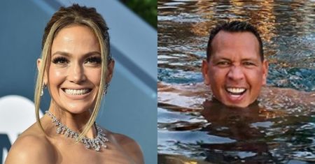 Przyczajona Jennifer Lopez prezentuje Alexa Rodrigueza pluskającego się w łazience na tle BRUDNYCH OKIEN (FOTO)