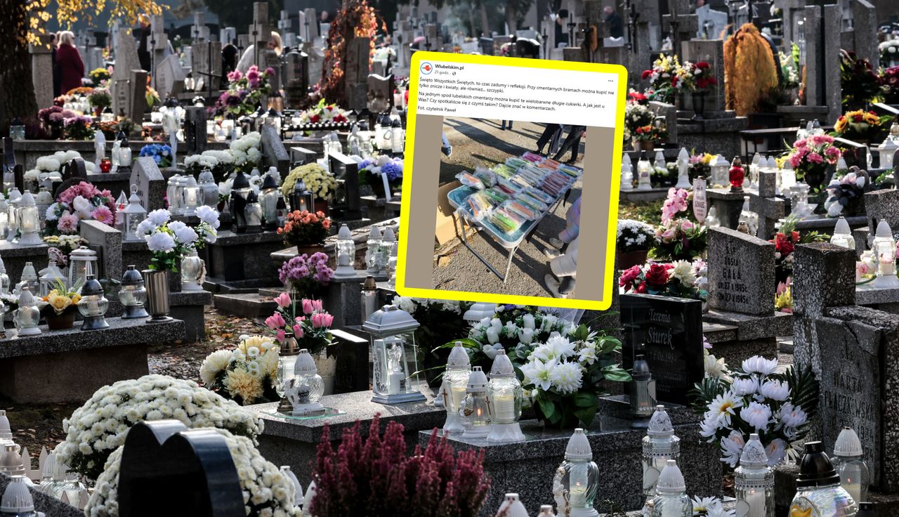 Rozstawili się przed cmentarzem. Zdjęcie trafiło do sieci
