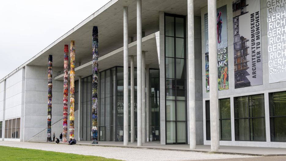 MUNICH, GERMANY - MAY 21: General view of the installation from artist Victor Ehikhamenor at the Pinakothek der Moderne on May 21, 2021 in Munich, Germany. Museum and cultural spaces across Germany have reopened their doors as the country starts lifting restrictions aimed at preventing the spread of coronavirus. (Photo by Hannes Magerstaedt/Getty Images)