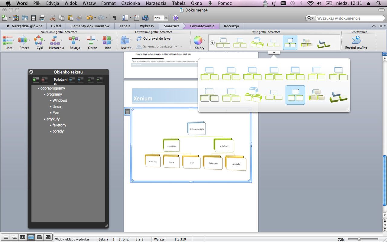 Obiekt SmartArt stworzony ręcznie