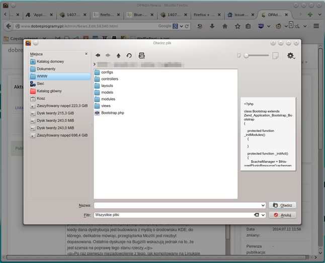 Łatki OpenSUSE pozwalają zastosować w Firefoksie zaawansowane okno wyboru plików z KDE
