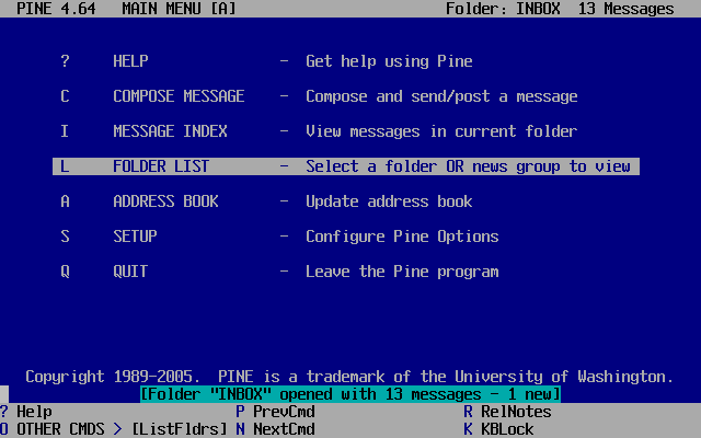Pine: klasyczny klient poczty elektronicznej