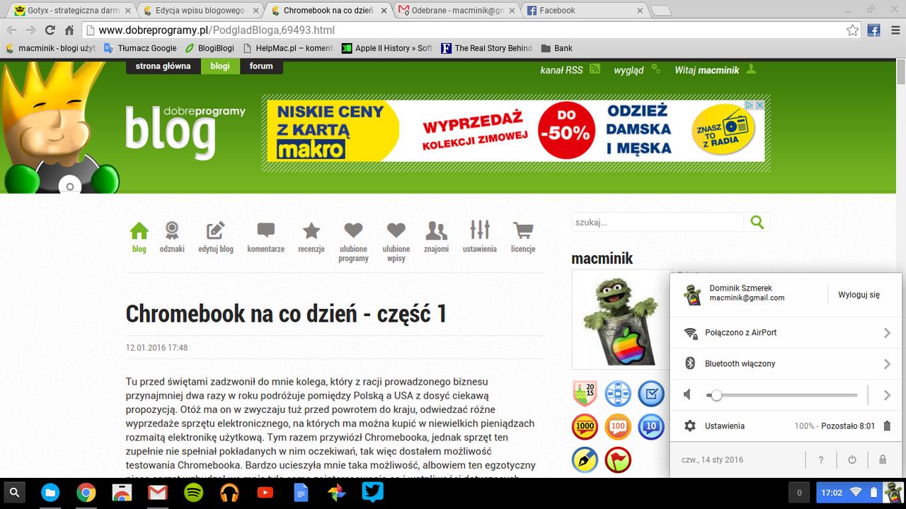 Czas pracy Chromebooka jest imponujący. W zależności od okoliczności, możemy się nim nacieszyć przez 5 do 6 godzin bez konieczności poszukiwania gniazdka.