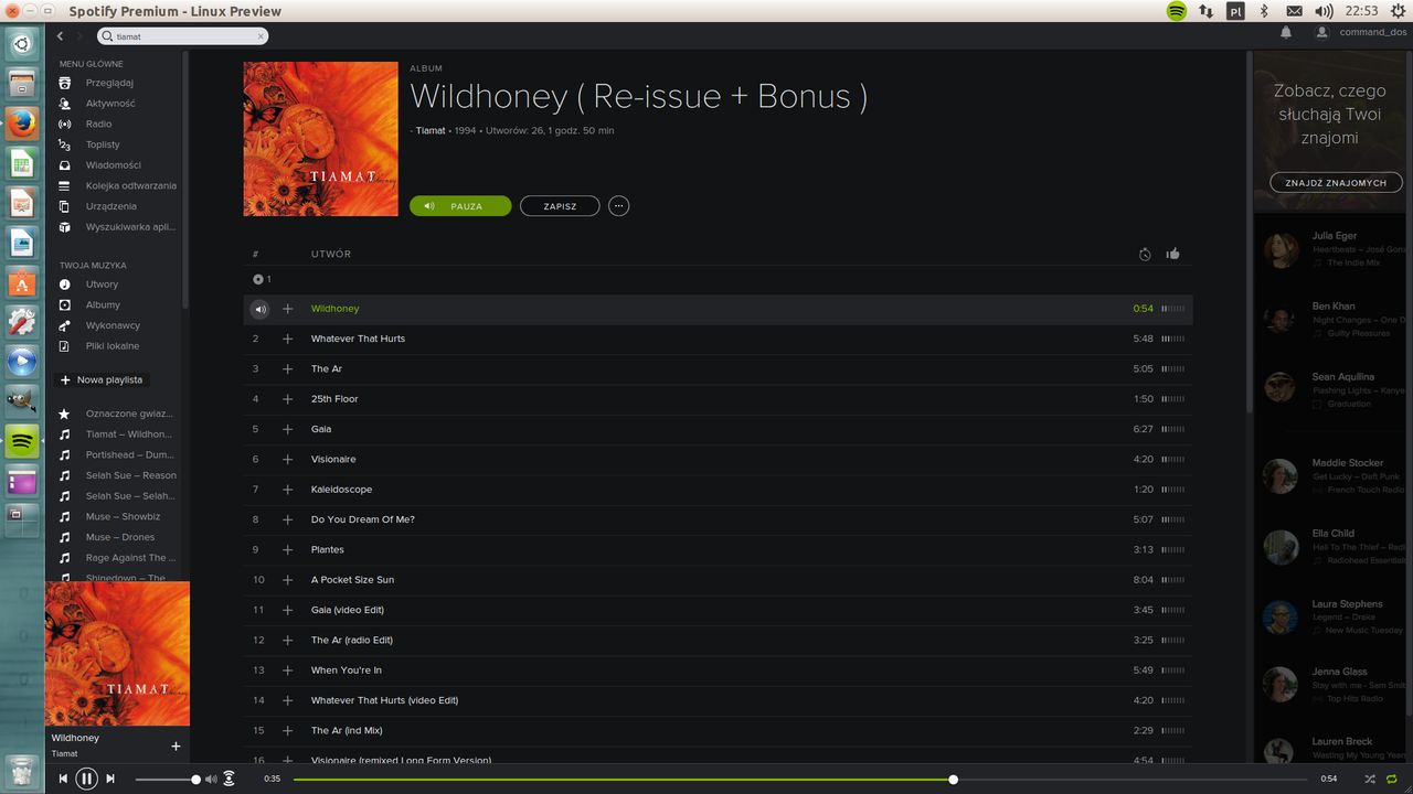 Klient Spotify uruchomiony na Ubuntu