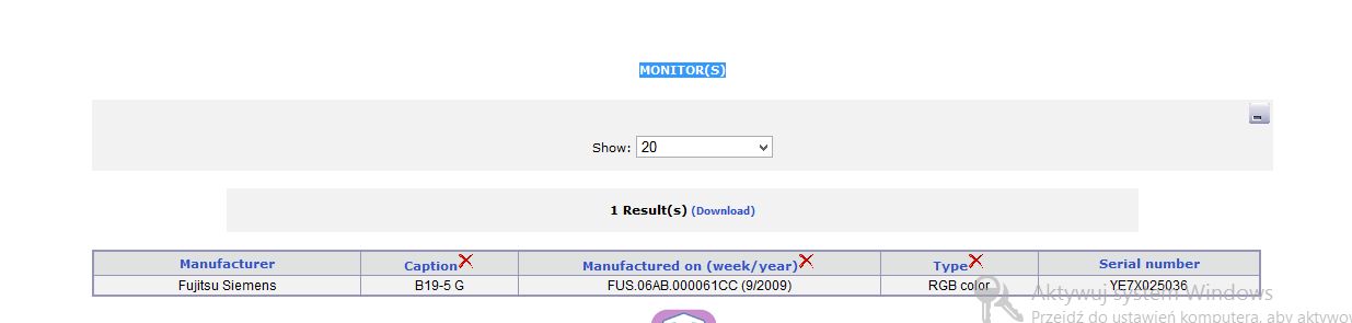 OCS - informacje o monitorze